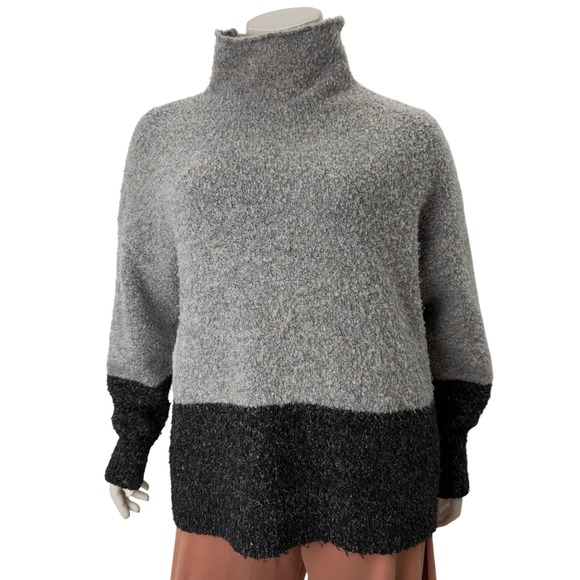 Karen Kane Sweaters - Karen Kane Grey Colorblock Boucle Knit Mock Neck Oversized Sweater Normcore Cozy